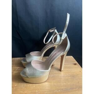 NWOB STUART WEITZMAN METALLIC DISCO PLATFORM 5" HEEL/SANDAL Sz 39/US 8.5 BEIGE